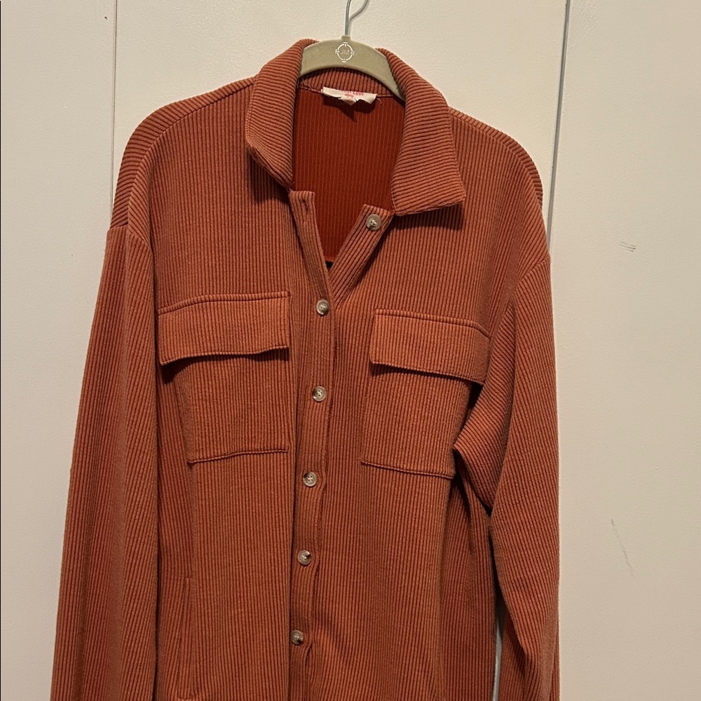 Peach Love California Terracotta Ribbed Shacket - Picture 7 of 8